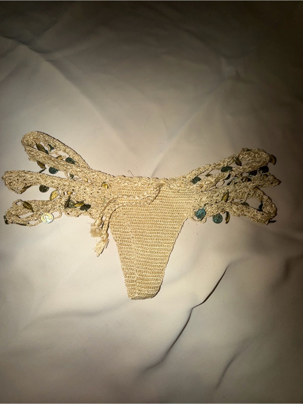 Crochet Tie-Side One-Piece Swimwear in Natural Beige